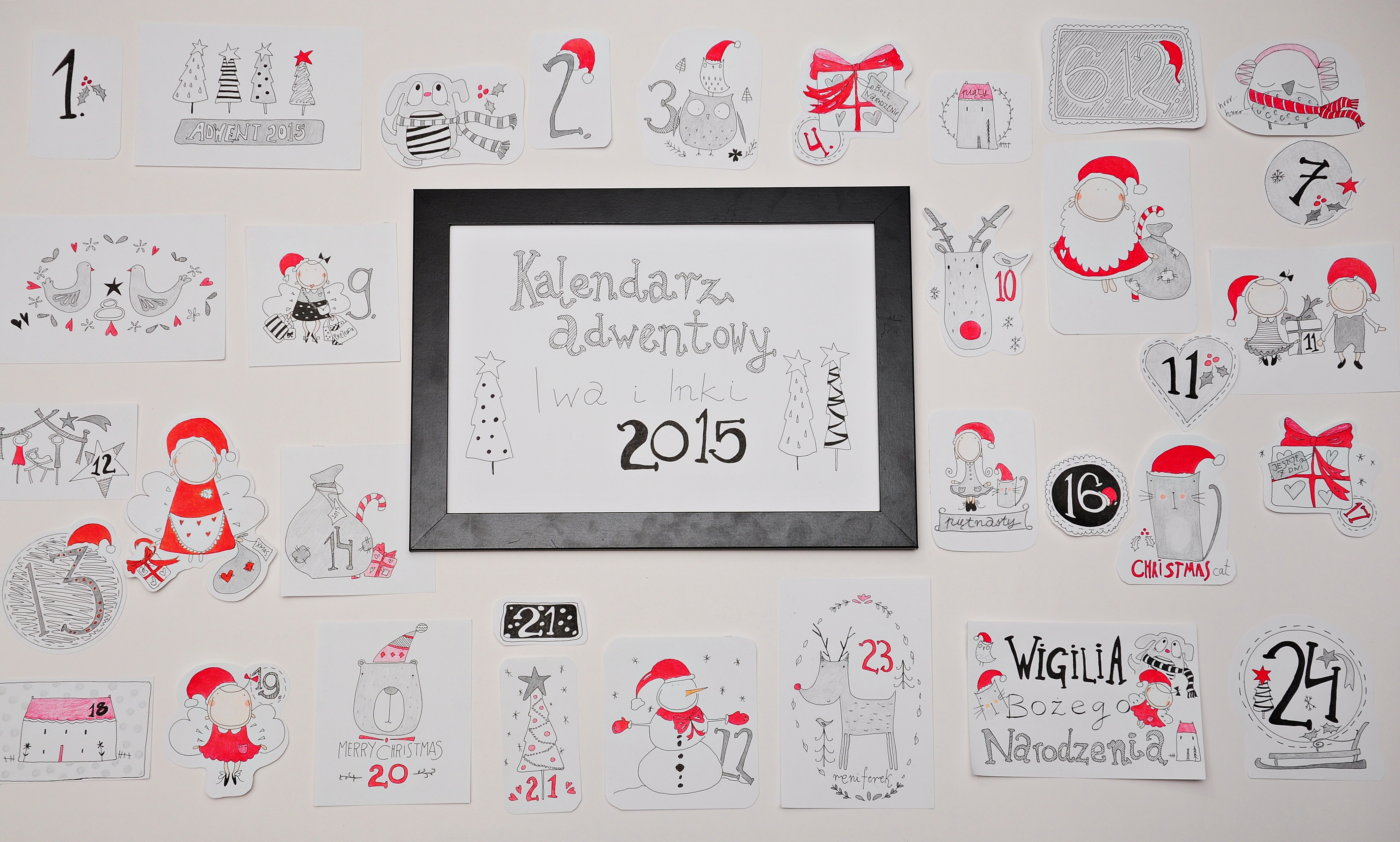 Kalendarz adwentowy 2015 (biało – czarno – czerwony)